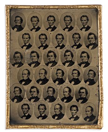 (PRESIDENTS--1860 CAMPAIGN.) An uncut tintype sheet of 30 miniature campaign photographs of the 4 candidates for use in badges.                  